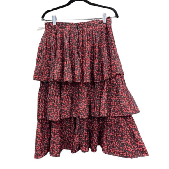 Lulus Duarte Black and Red Floral Pleated Tiered Ethereal Midi Skirt (Size M) - Picture 2 of 10